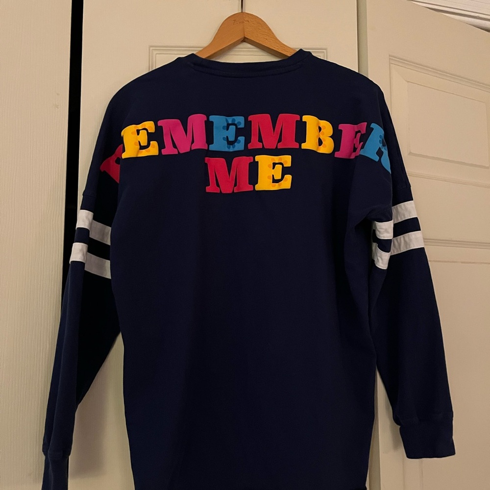 Navy Blue Long-Sleeve Crewneck Disney Coco Tee with White Sleeve Stripes